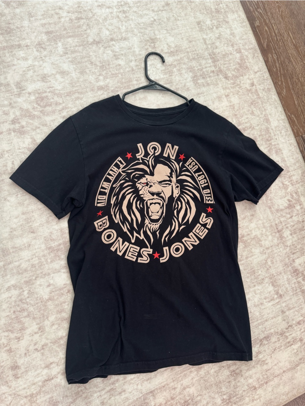 Black Graphic Tee with Beige & Red Lion Motif